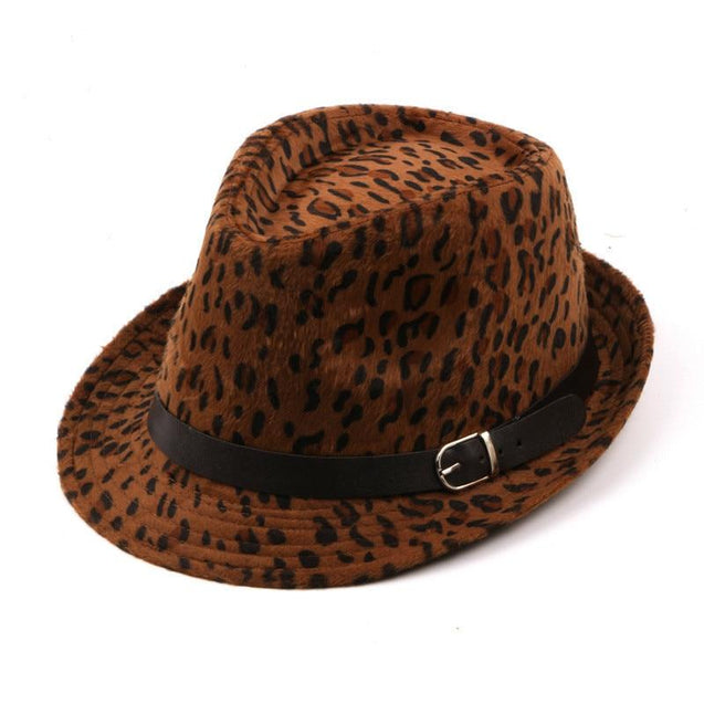 Leopard Printed Fedora Trilby Hat with Black Belt Hatband - Innovato Design