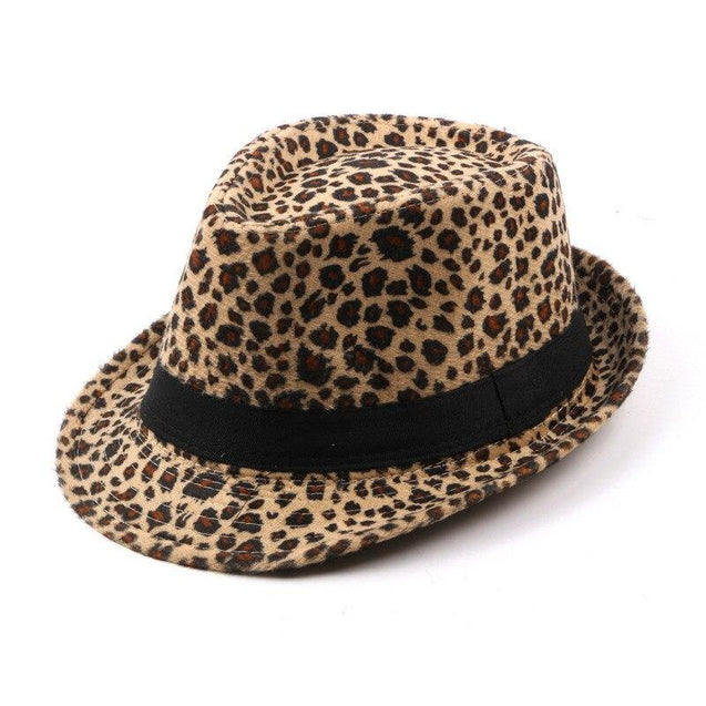 Leopard Printed Fedora Trilby Hat with Black Belt Hatband - Innovato Design