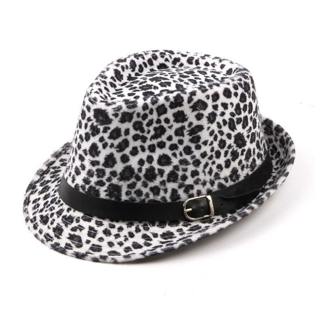 Leopard Printed Fedora Trilby Hat with Black Belt Hatband - Innovato Design