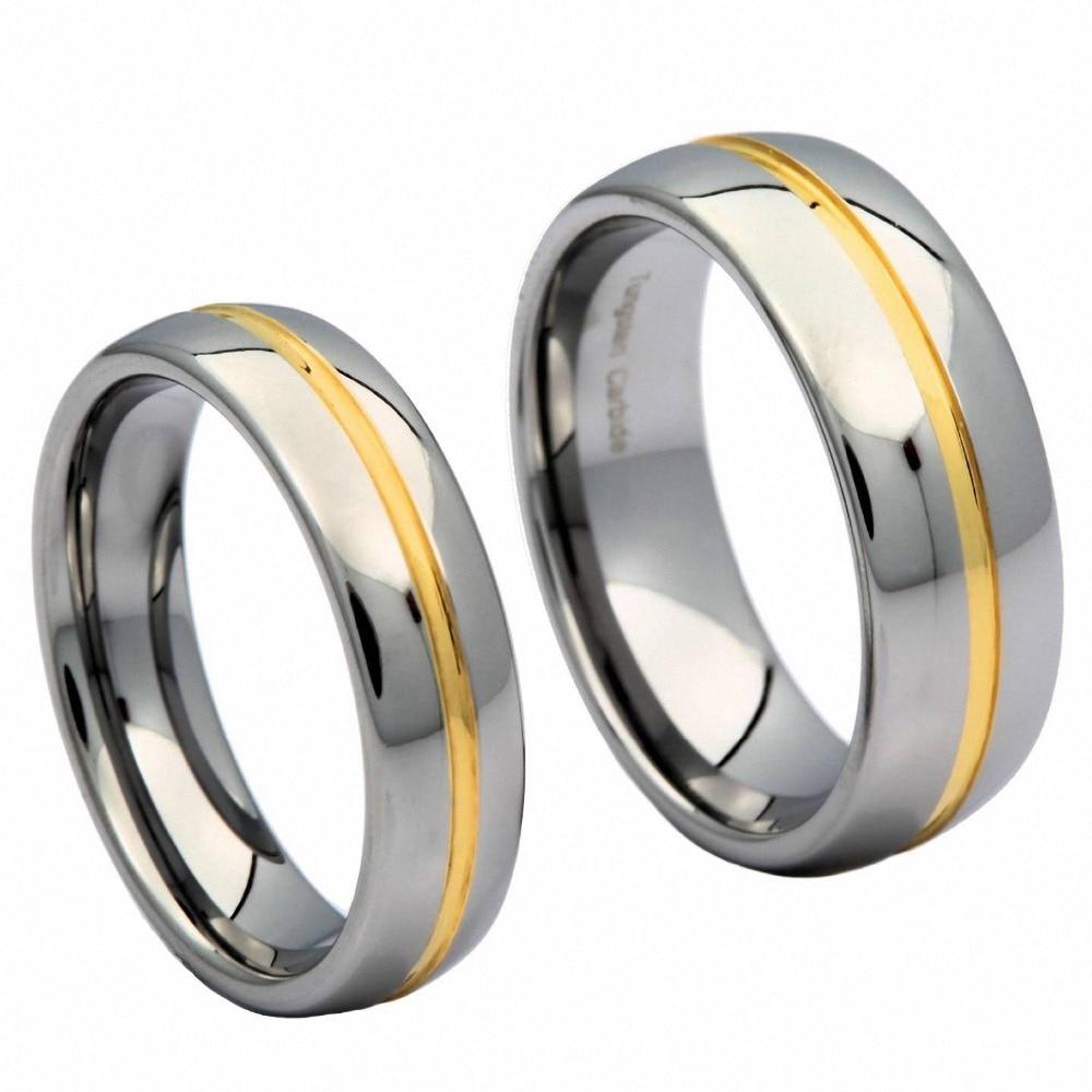 6/8mm Silver Tungsten Wedding Band Ring with Gold Groove Inlay ...