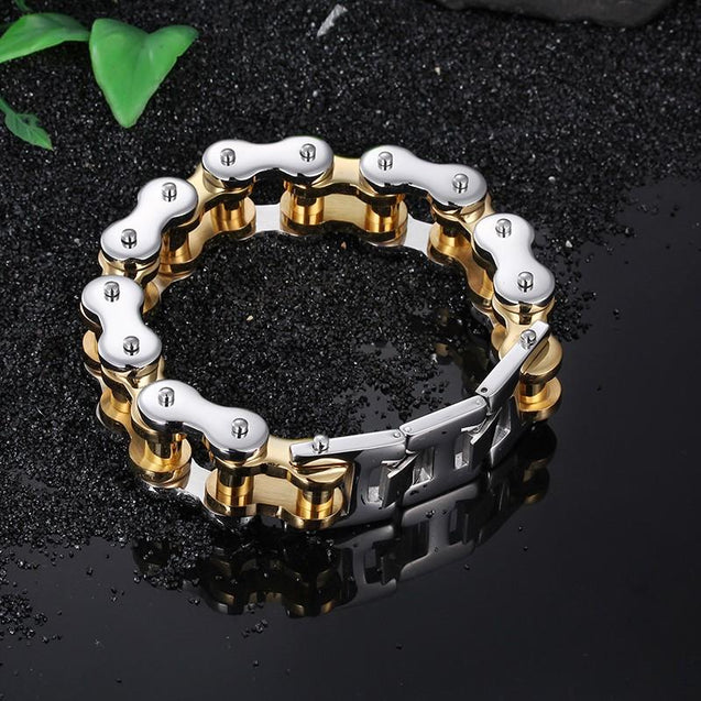 Heavy 2 Tone Biker Chain Bracelet Stainless Steel - Innovato Design