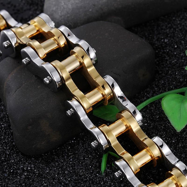 Heavy 2 Tone Biker Chain Bracelet Stainless Steel - Innovato Design