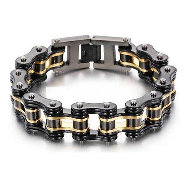 Two Tone Black Stainless Steel Biker Chain Bracelet - Innovato Design