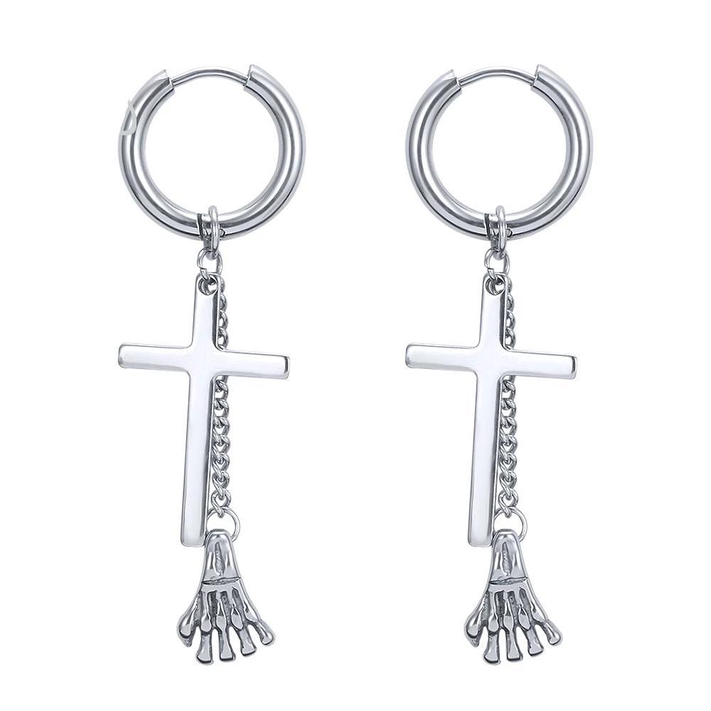 Skeleton Hand Punk Cross Hoop Earrings Unisex - Innovato Design