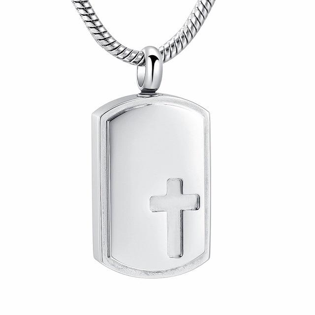 Dog Tag Urn with Engraved Cross Pendant Necklace - Innovato Design