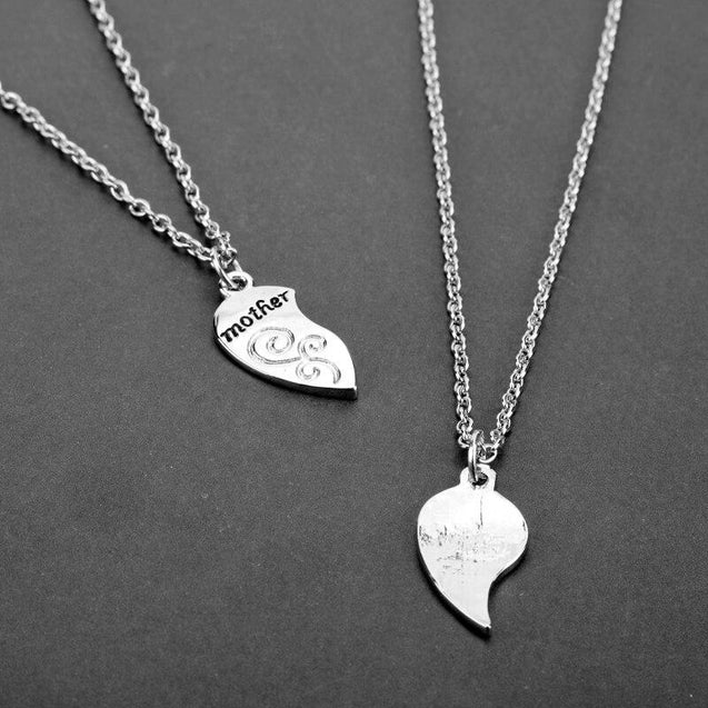 Silver Mother and Daughter Heart Pair Necklace - InnovatoDesign