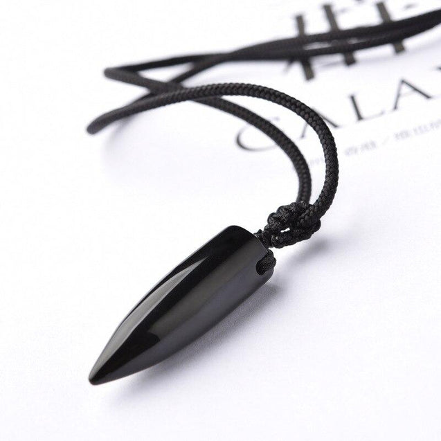 Black Obsidian Sharp Stone Rope Necklace