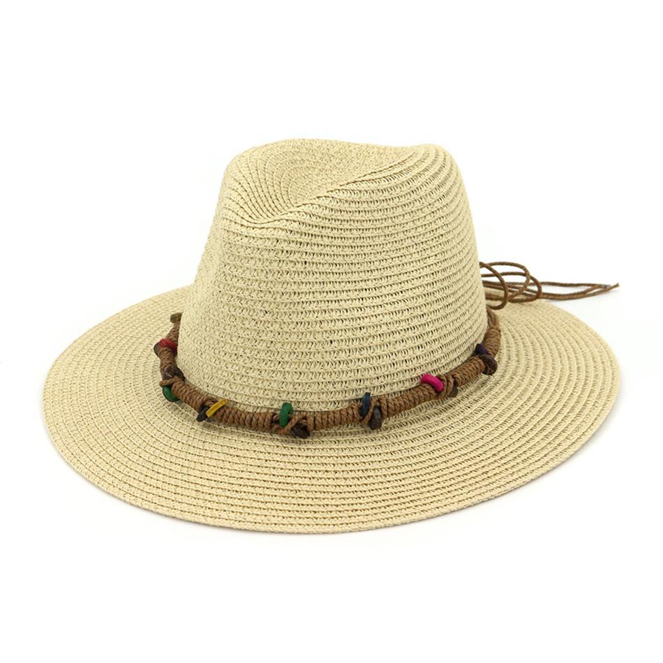 Vintage Ethnic Straw Panama Hat with Colorful Buttons Bow - Innovato Design