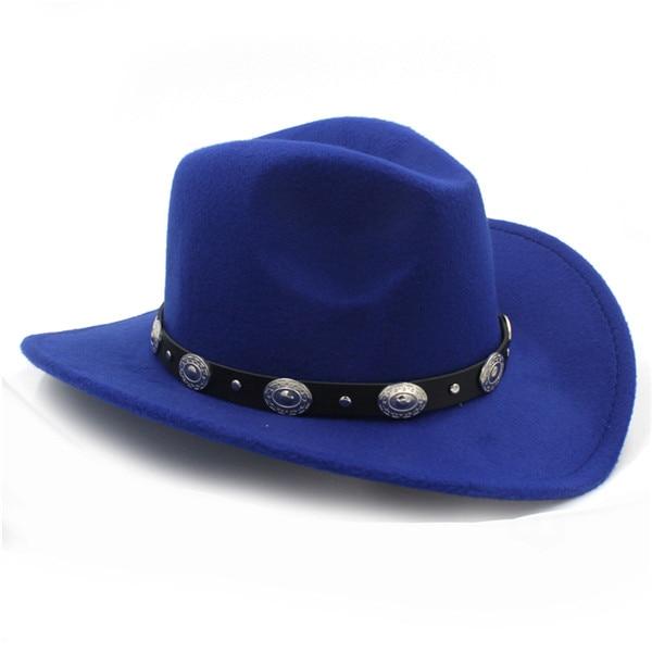 Felt Fedora Cowboy Hat with Oval Metal Ornaments on Faux Leather Band ...
