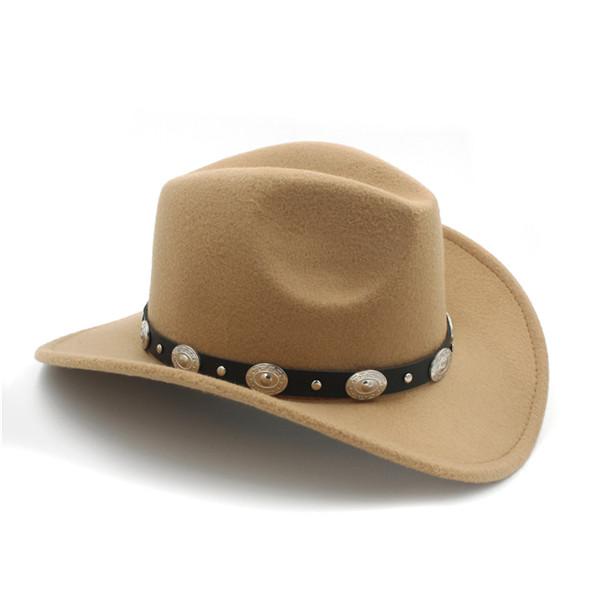Felt Fedora Cowboy Hat with Oval Metal Ornaments on Faux Leather Band ...
