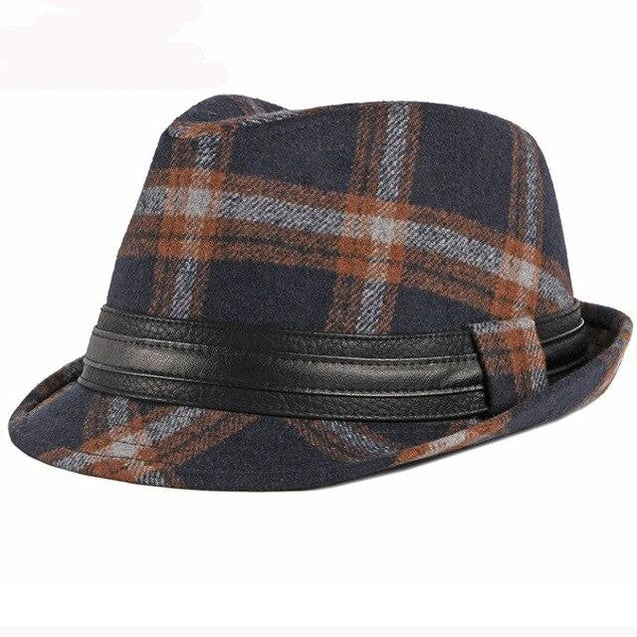 Vintage Plaid Wool Trilby Hat with Black Hatband - Innovato Design