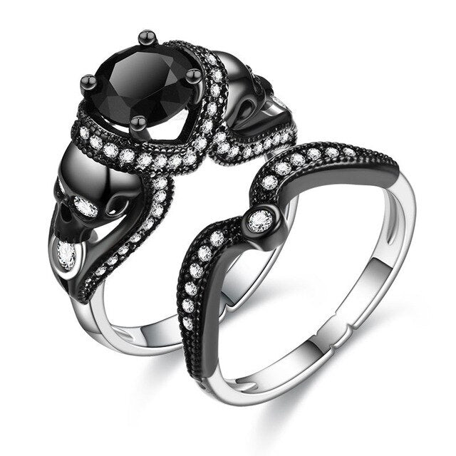 Skull and Cubic Zirconia Punk Style Double Engagement Ring - Innovato ...