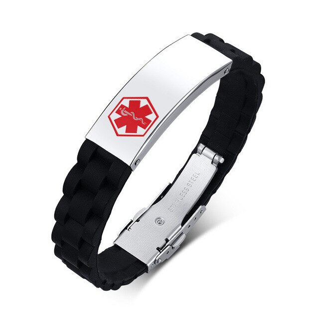 Custom Engrave Medical Alert ID Silicone and Stainless Steel Personali ...
