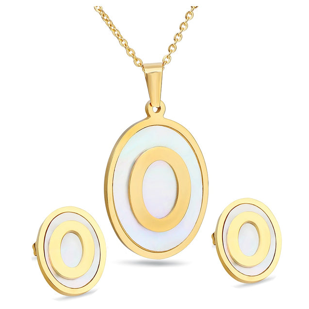 Circular Shell Gold-Plated 316L Stainless Steel Necklace & Earrings Jewelry Set