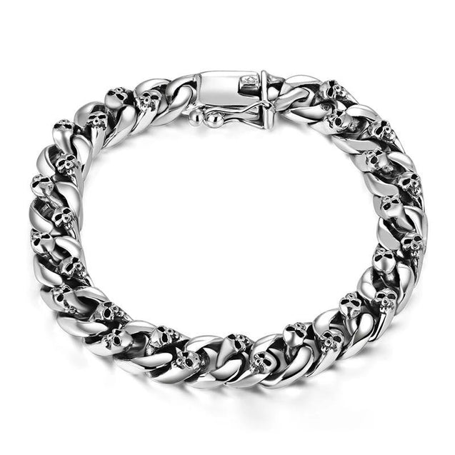 Large 925 Sterling Silver Skull Bracelet Link Chain for Men - Innovato ...