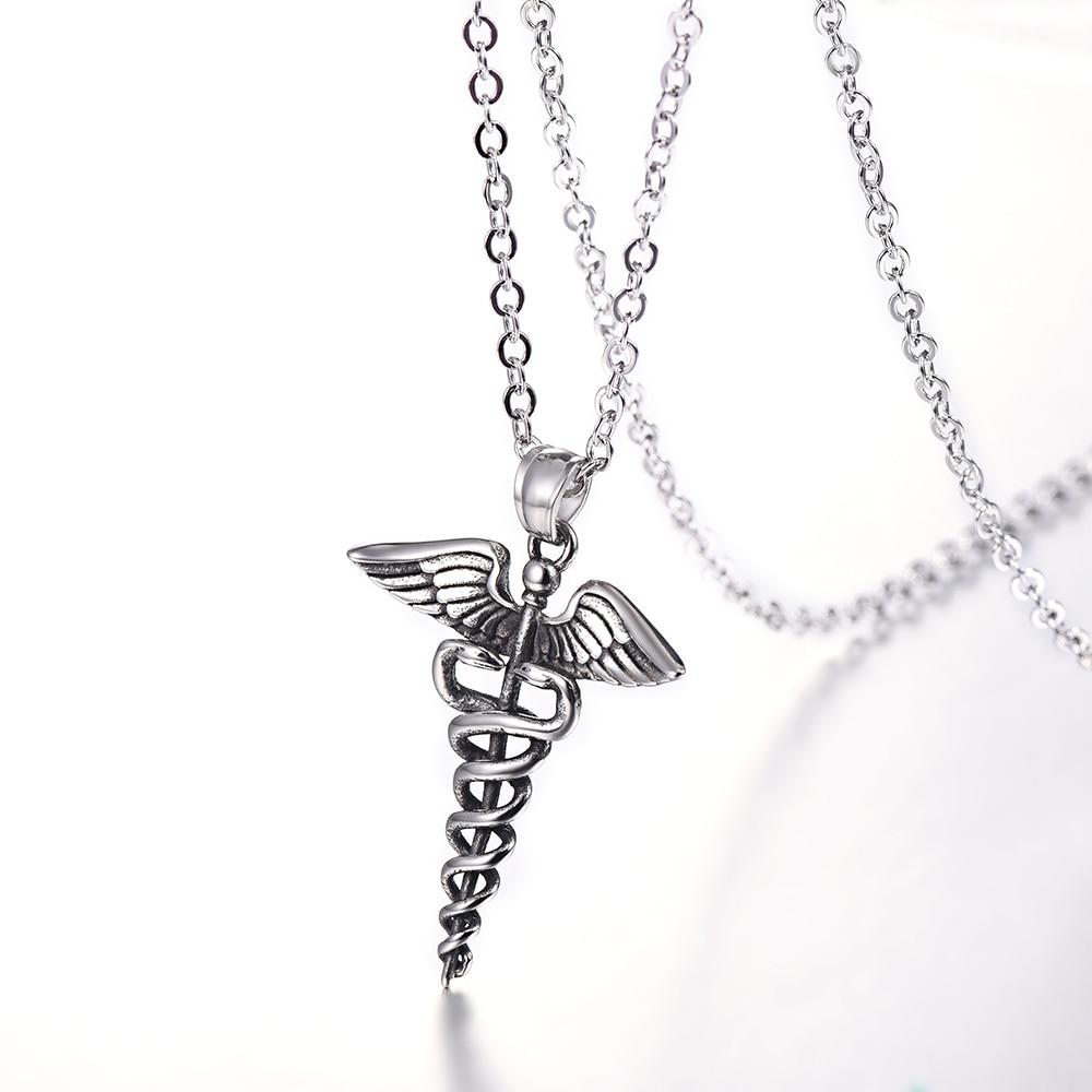 Snakes Around a Staff - Medical Caduceus Symbol Pendant Necklace in Go ...