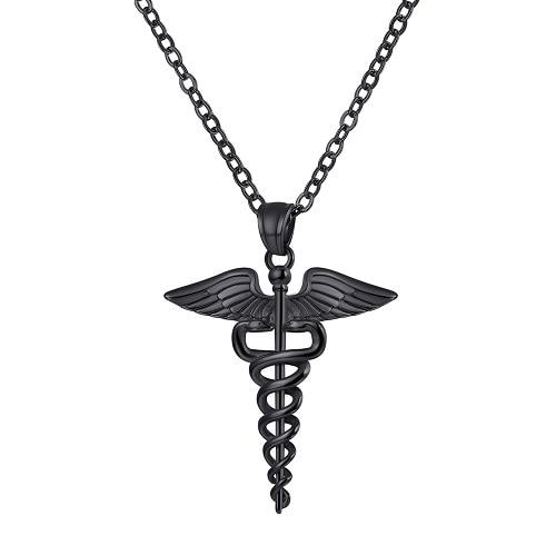 Snakes Around a Staff - Medical Caduceus Symbol Pendant Necklace in Go ...