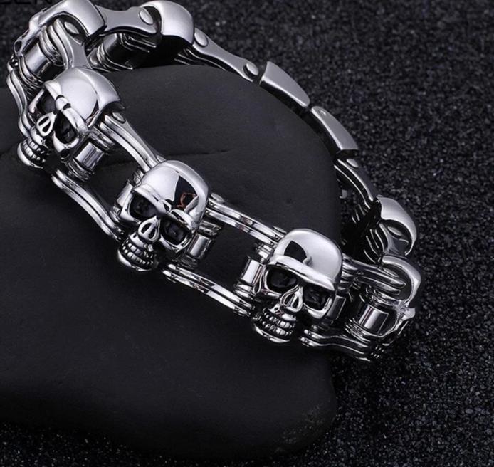 Men’s Stainless Steel Biker Skull Motorcycle Chain Bracelet - Innovato ...