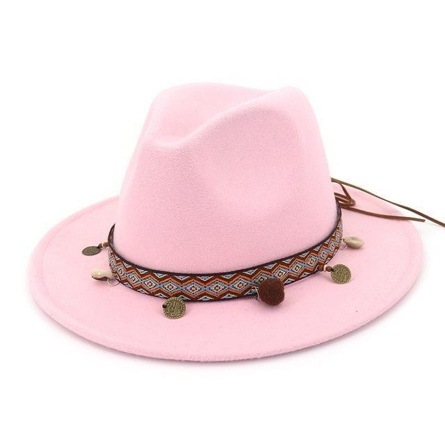 Wide Brim Ethnic Style Wool Fedora, Panama Hat - Innovato Design