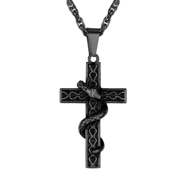 Snake Entwined Around Cross Pendant with Link Chain Necklace - Innovato ...