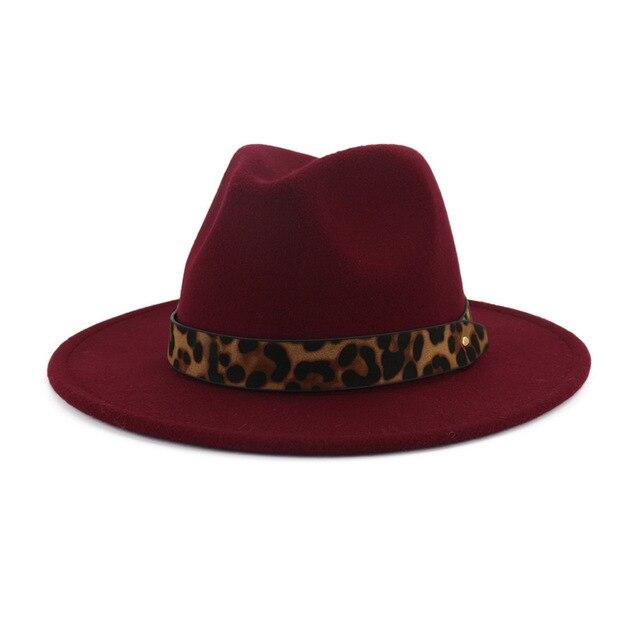 Wide Brim Felt Fedora Panama Hat with Leopard-printed Hatband ...