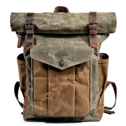 Oil Waxed Vintage Canvas and Genuine Leather Waterproof Travel Backpac ...