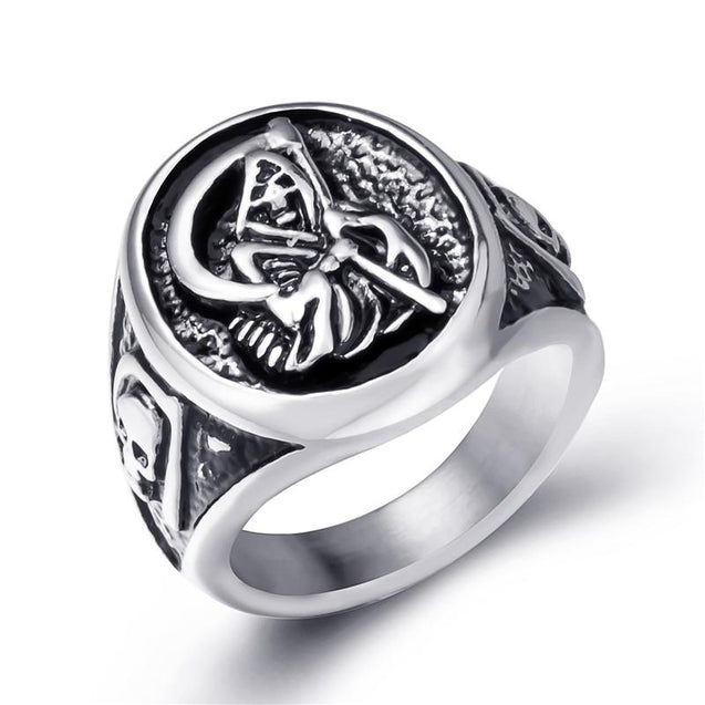 Men's Grim Reaper Stainless Steel Gothic Ring with Skulls for Bikers ...