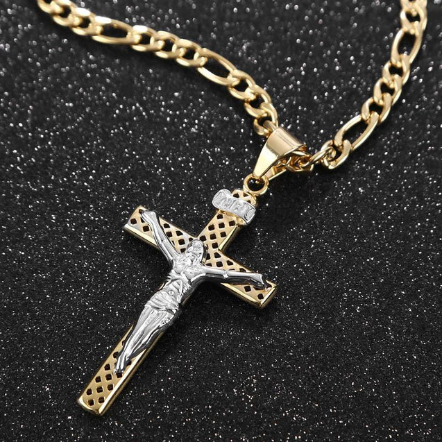 Stainless Steel Jesus Cross Pendant Gold Chain Necklace - Innovato Design