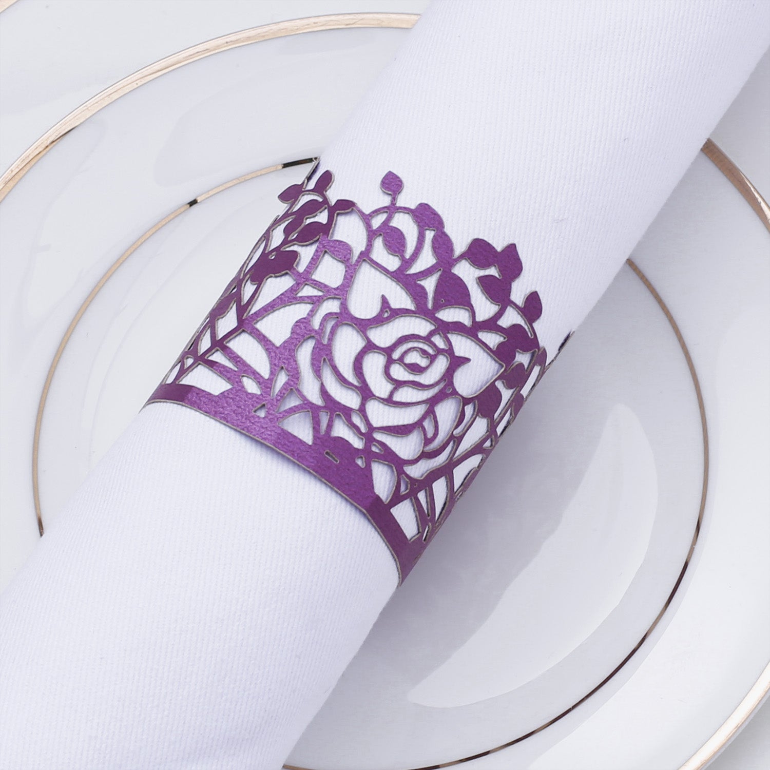 Lekoch 50pcs Disposable Rose Flower Paper Napkin Rings (Purple