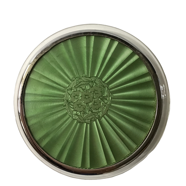 Art Deco dressing table jar with floral design enamel lid in green 0