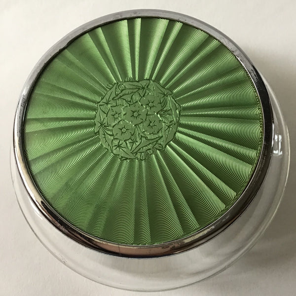 Art Deco dressing table jar with floral design enamel lid in green 4