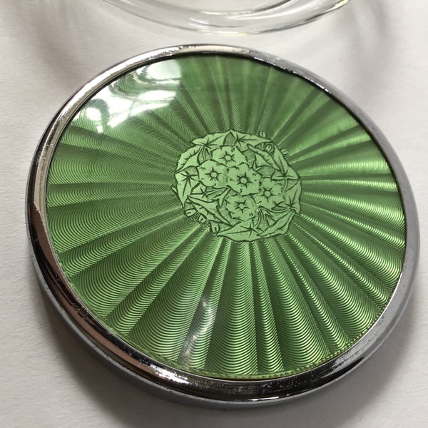 Art Deco dressing table jar with floral design enamel lid in green 1