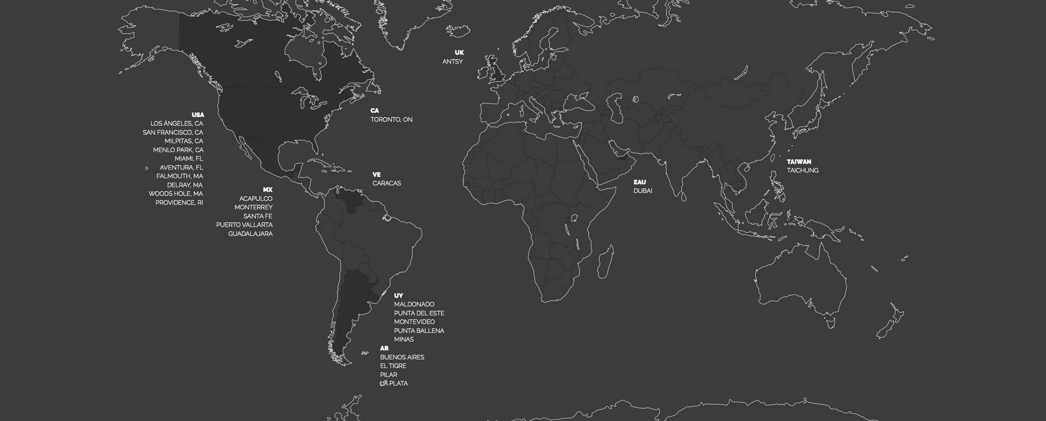 World map where MEM Interiors has projects