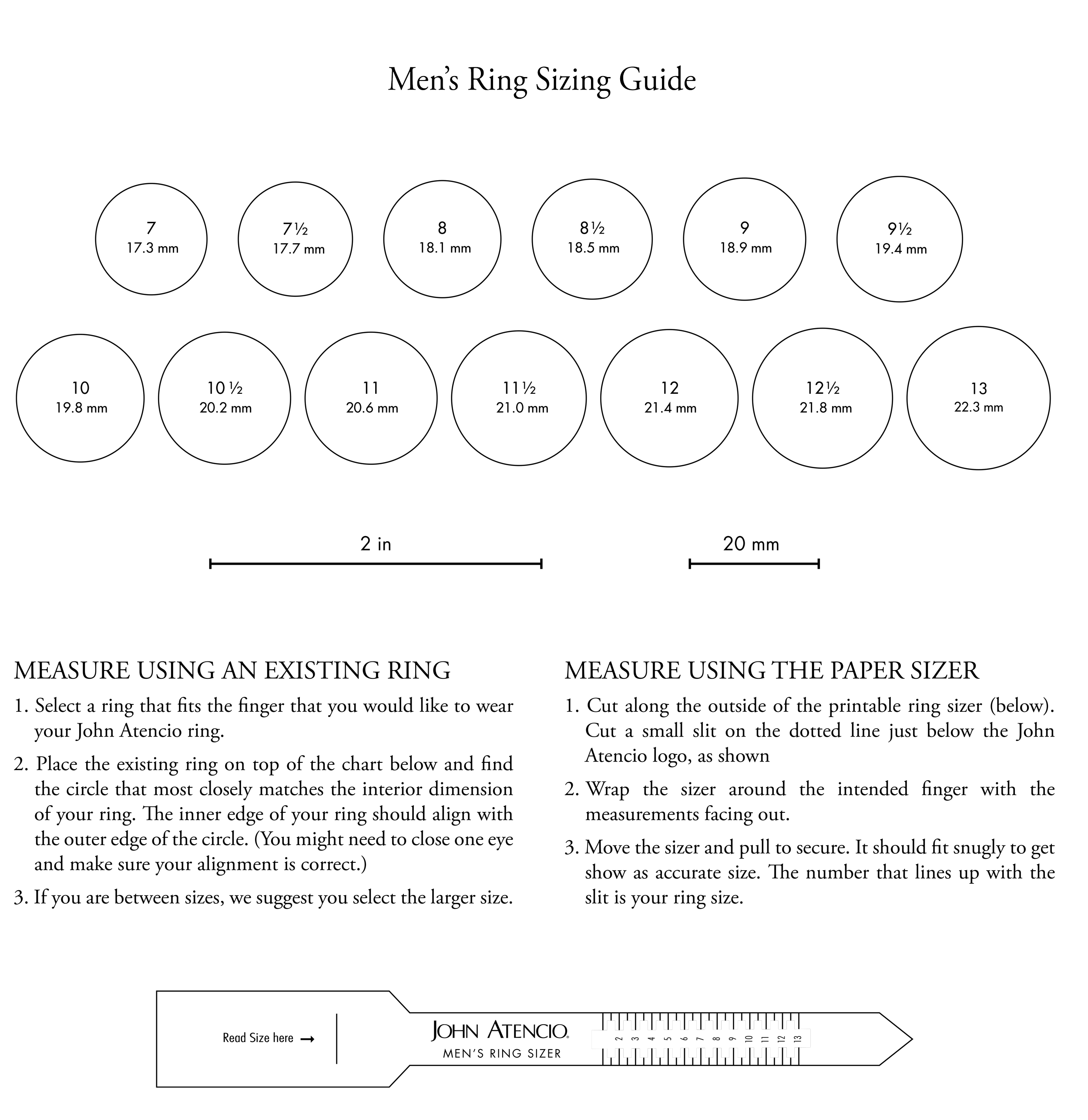 Men's Ring Size Chart