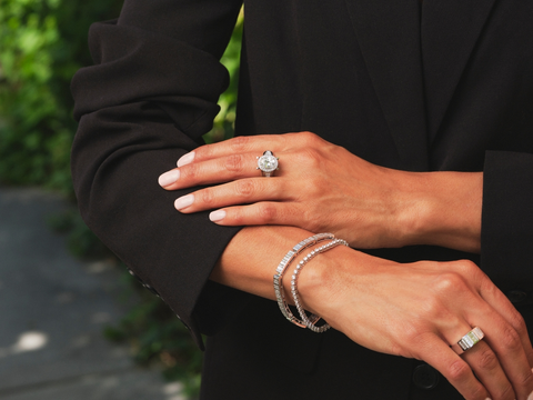 woman wearing diamond tennis bracelet