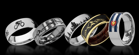 photo of five active lifestyle mens wedding band options