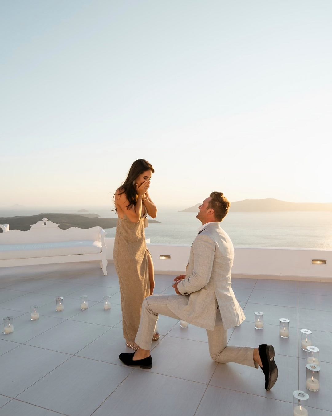 man proposing in a romantic and memorable setting in Greek Isles