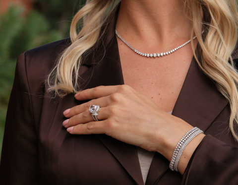 woman wearing sustainable diamond jewelry