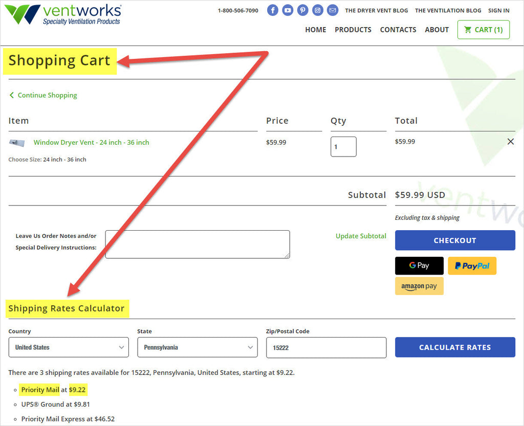 Shipping Rates Calculator for vent-works.com