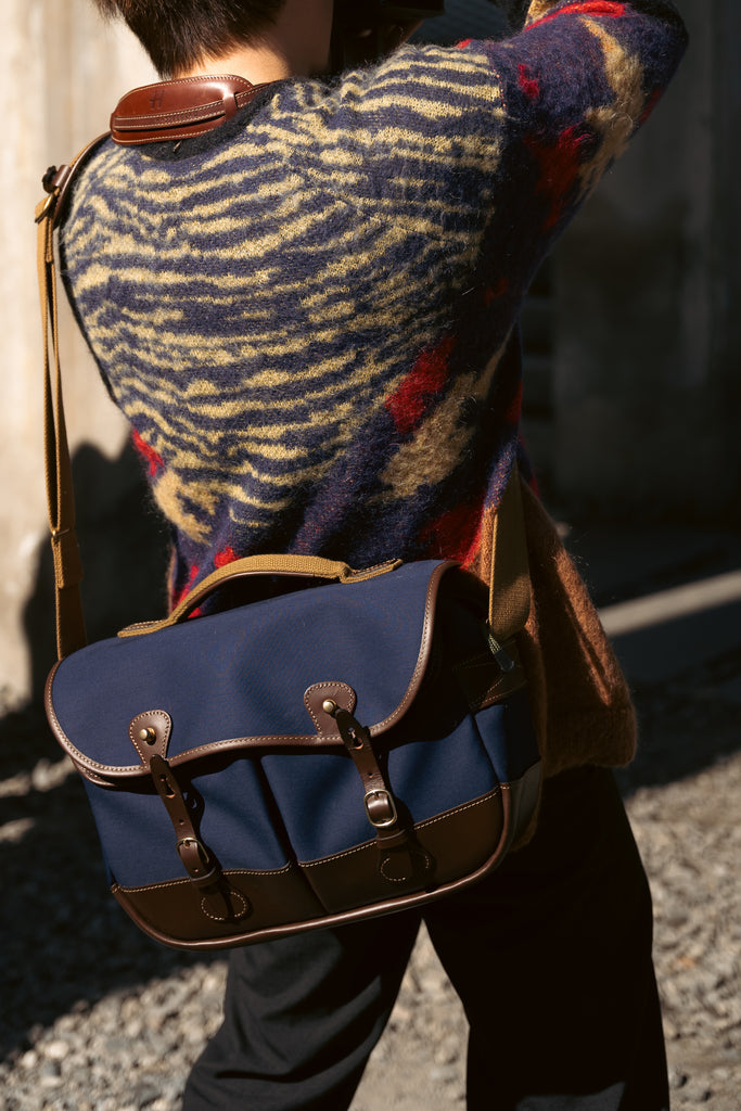 Liang Dong with Billingham Mini Eventer Camera & Tablet Bag.