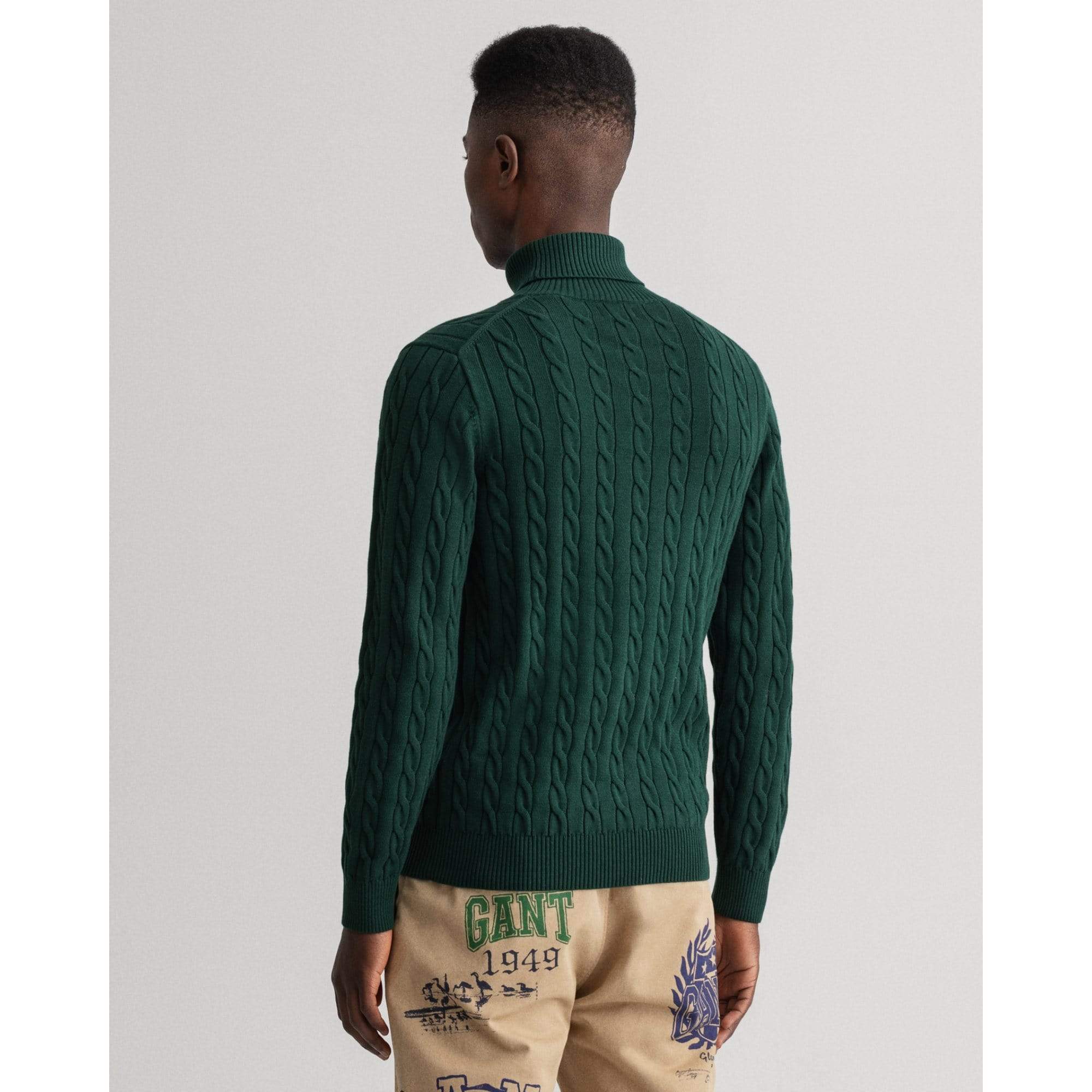 Gant Dark Green Roll Cable Sleeve Jumper | Fine Tailoring