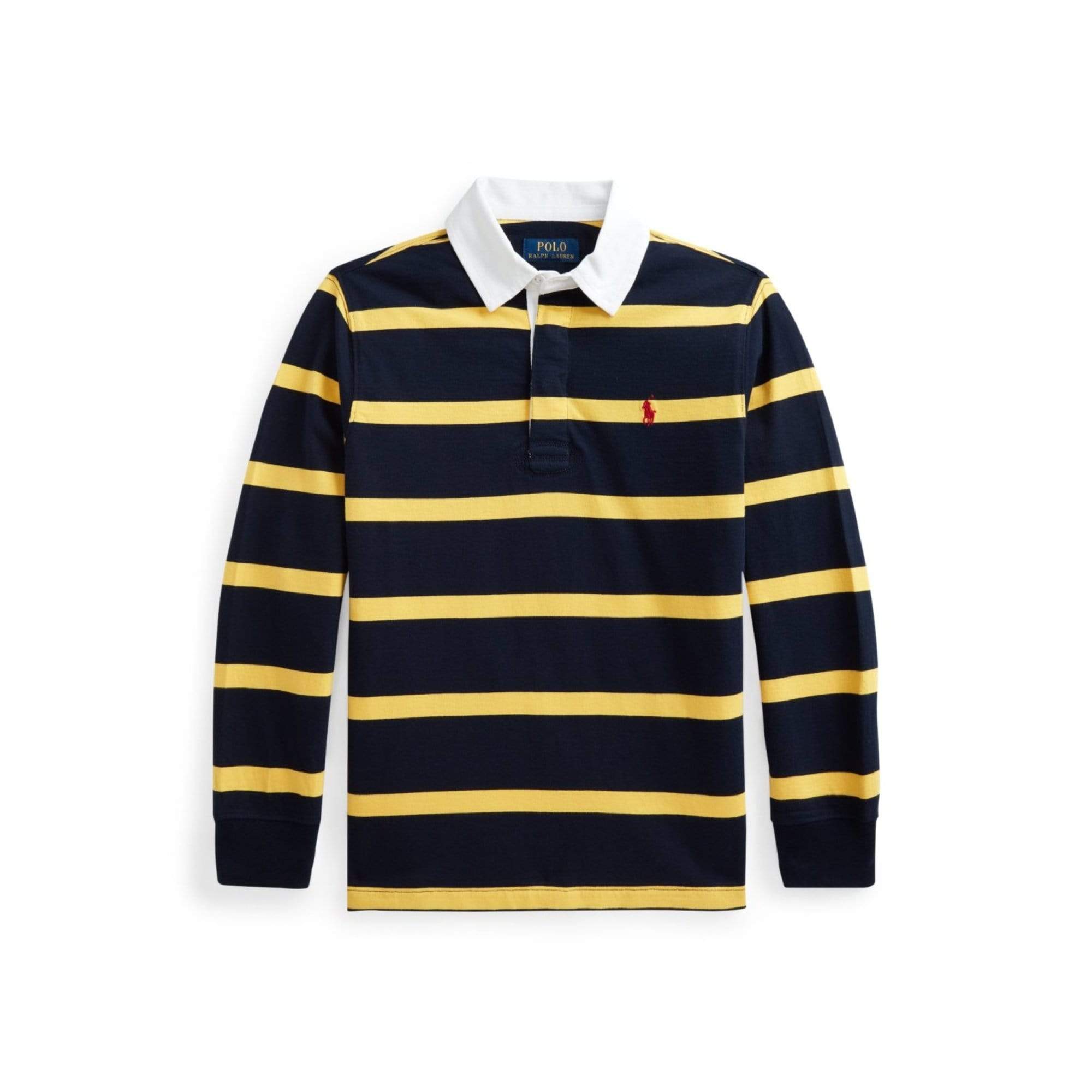 yellow and navy rugby shirt