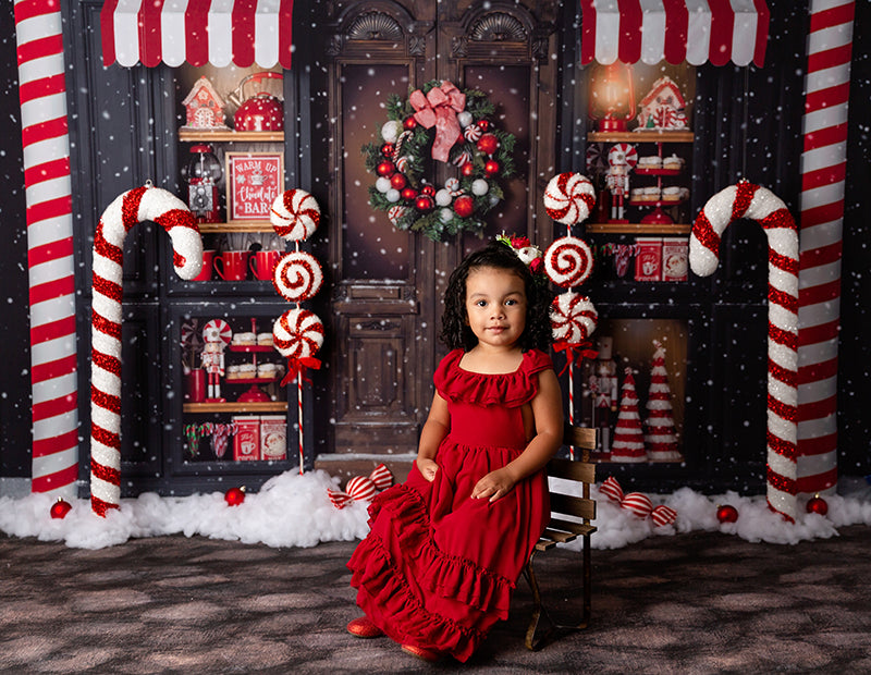 Christmas candy store photo backdrop 