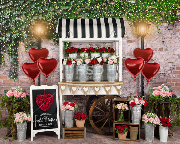 Flower Cart Valentine's Day Backdrop 