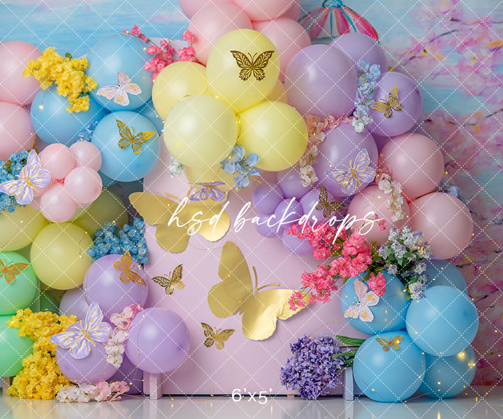 Spring Birthday Balloons Backdrop for Birthday Girl Cake Smash