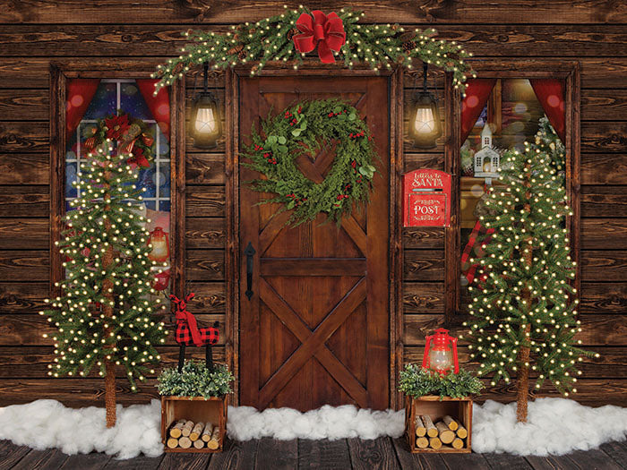 Rustic Christmas Cabin Backdrop for Photography Pictures.