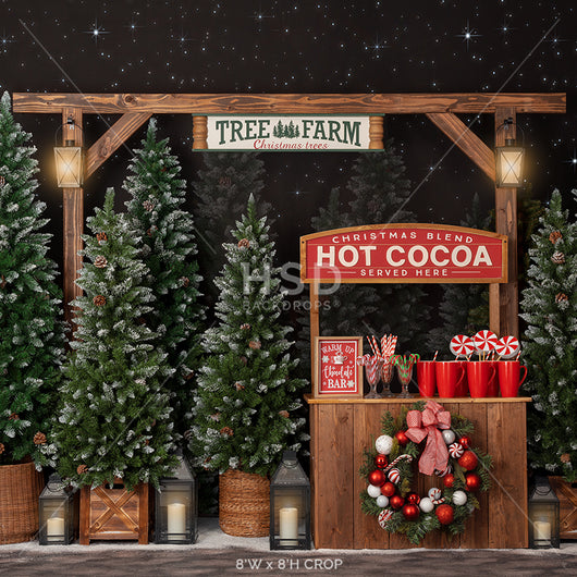 Hot Cocoa Stand Christmas Tree Farm Photography Backdrop (MC 9)