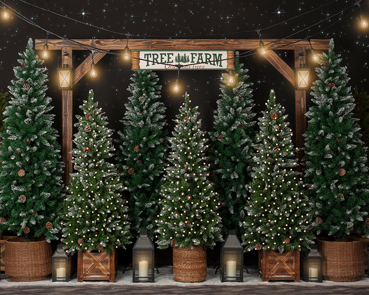 Hot Cocoa Stand Christmas Tree Farm Photography Backdrop (MC 9)