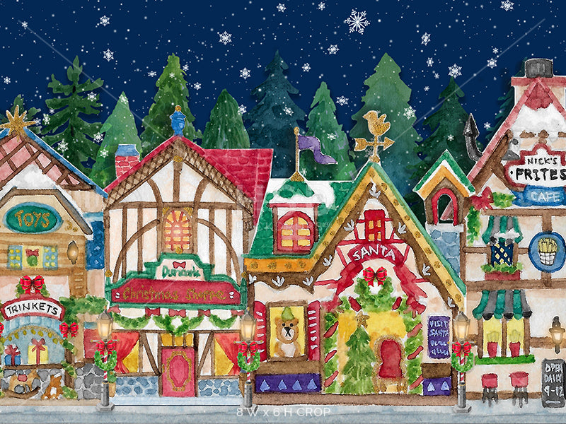 Christmas Village Mountain Backdrop with Santa's Workshop