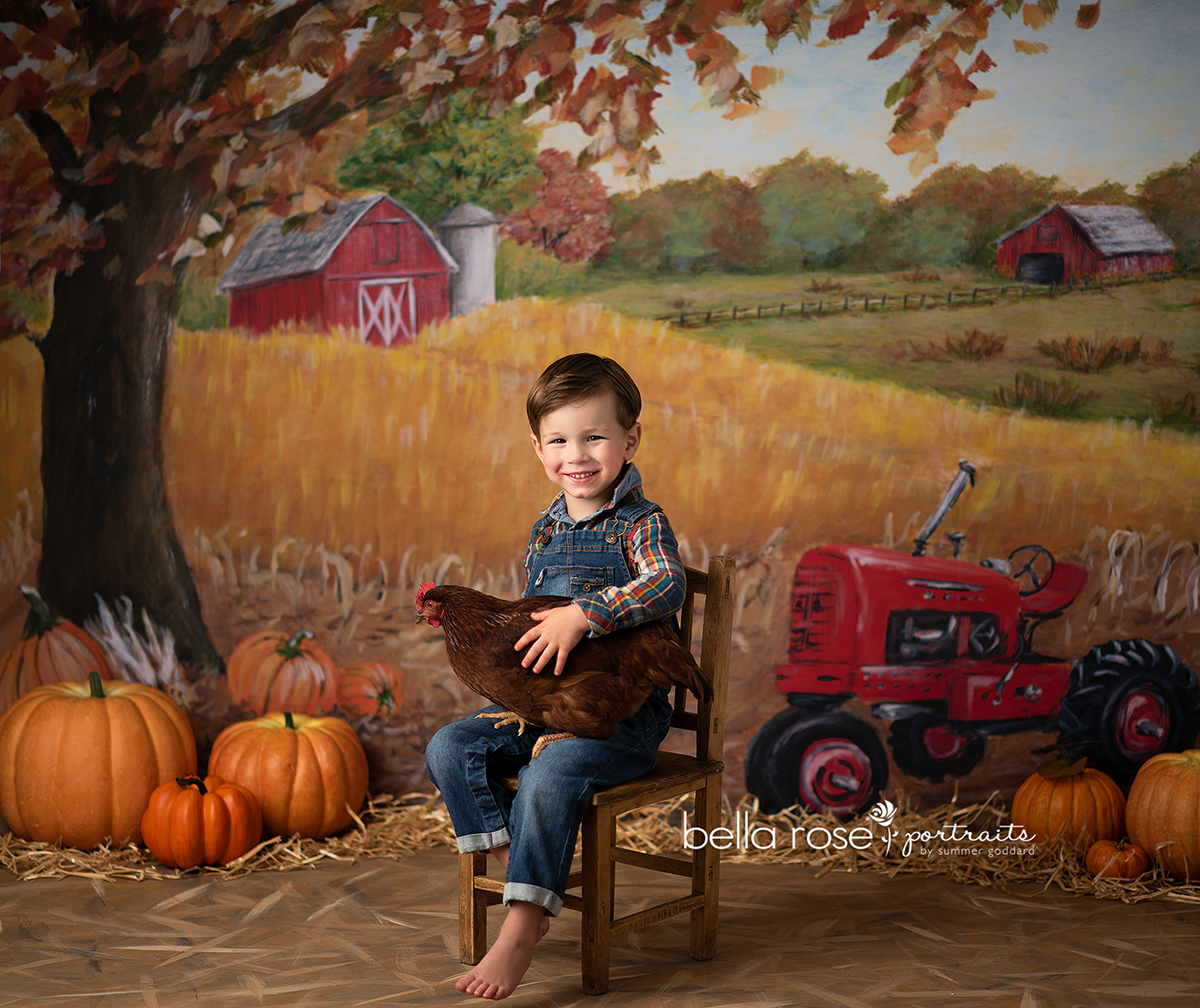Fall Farm Photography Backdrop Red Tractor Photo Backdrop Background